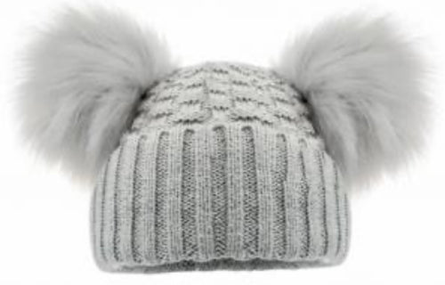 Double pom pom hat 0-12 months grey can be personalised