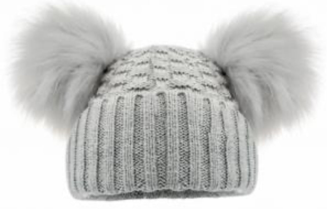 Double pom pom hat 0-12 months grey can be personalised