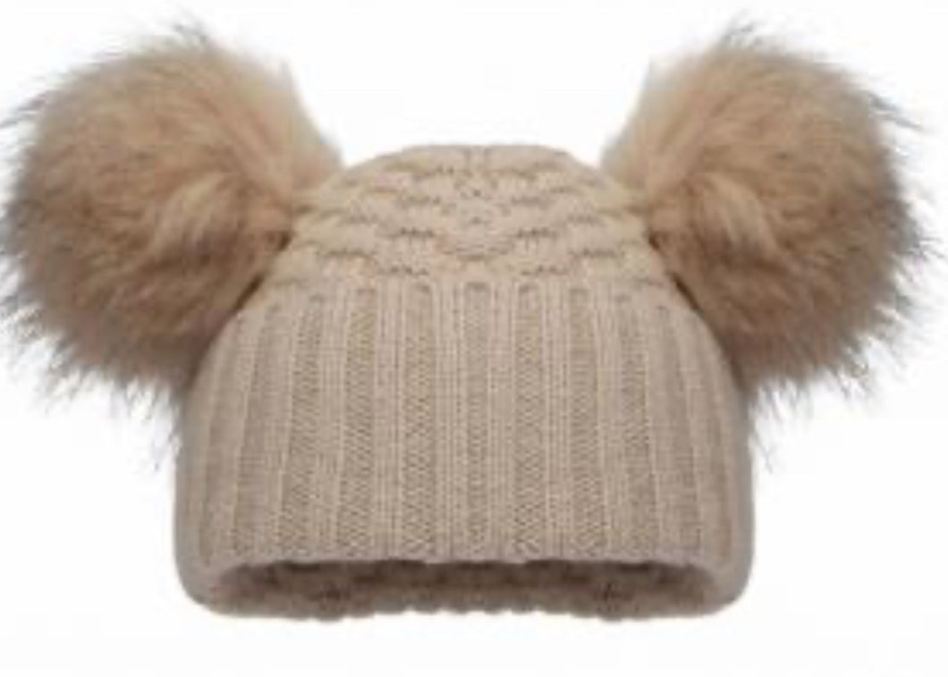 Double pom pom hat 0-12 months beige