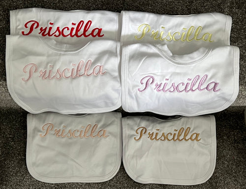 Embroidered personalised name bibs