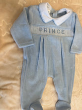 Load image into Gallery viewer, Prince personalise velour baby gro