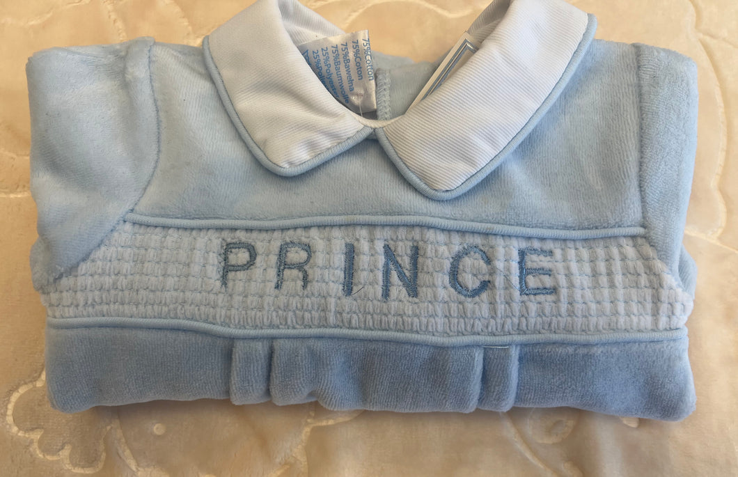 Prince personalise velour baby gro