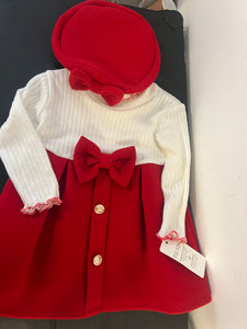 Baby girls knit dress and matching beret hat red