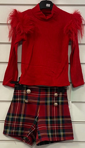 Tarten shorts and faux fur shoulder red top 4-14 years