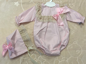 Pink romper with bonnet 3-36 months