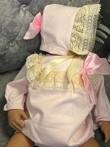 Pink romper with bonnet 3-36 months