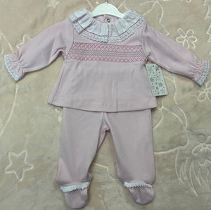 2 piece smocked set pink can be personalised