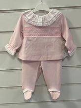 Load image into Gallery viewer, 2 piece smocked set pink can be personalised