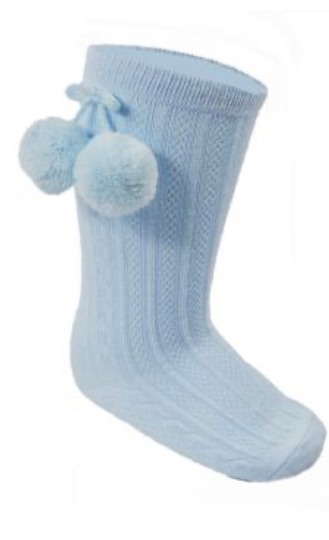 Soft touch knee high pom pom socks - blue