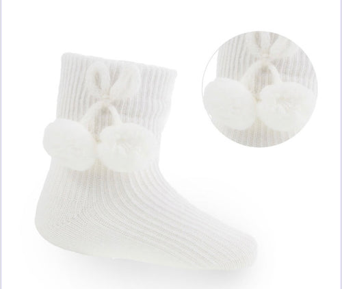 Pom Pom ankle socks - White