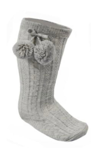 Soft touch knee high pom pom socks -