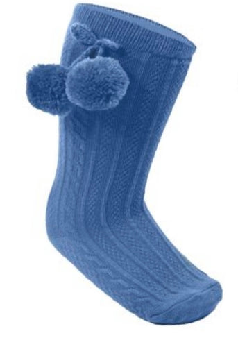 Soft touch knee high pom pom socks - dusty blue