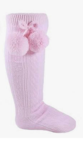 Soft touch knee high pom pom socks -