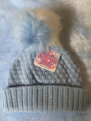 Pom Pom hat blue and white - 0-12 months