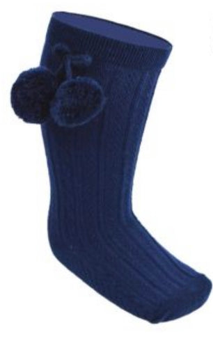 Soft touch knee high pom pom socks - navy