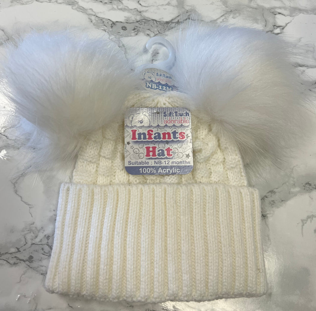 Soft touch double pom hat 0-12 months