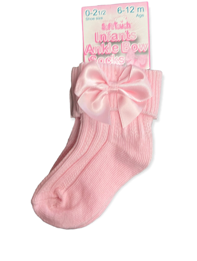 Soft touch bow ankle socks pink