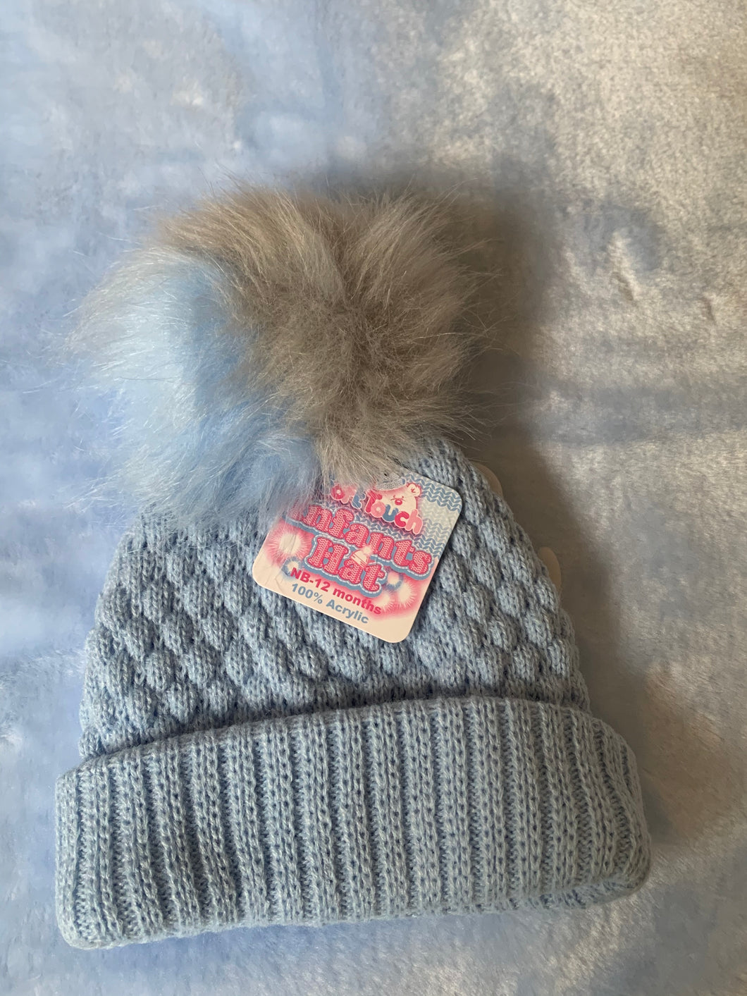 Pom Pom hat blue and grey - 0-12 months
