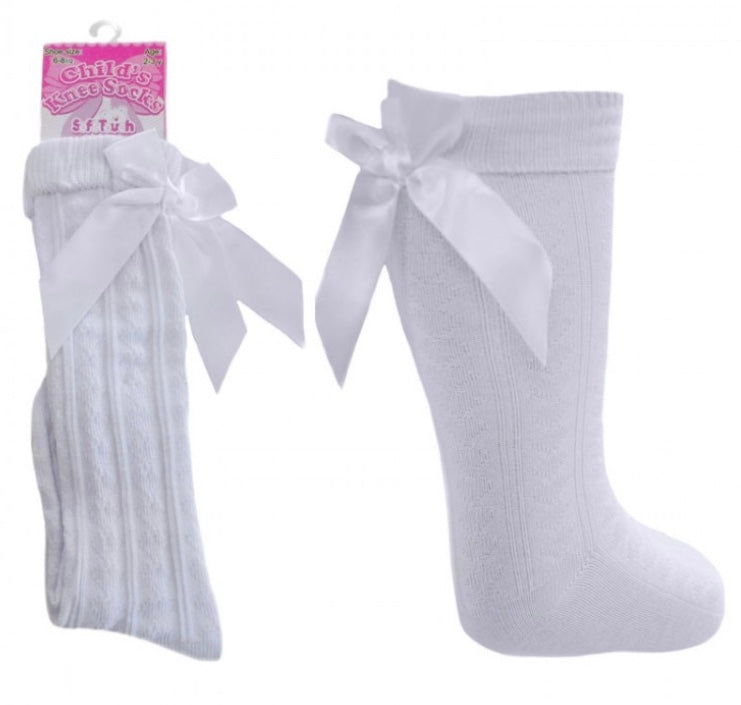 Soft touch knee high ribbed socks - White