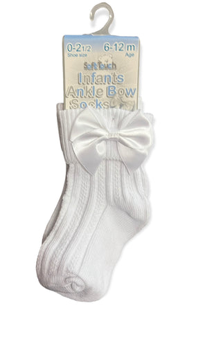 Soft touch bow ankle socks white