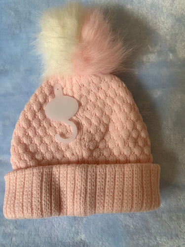 Pom Pom hat pink and white - 12-24 months